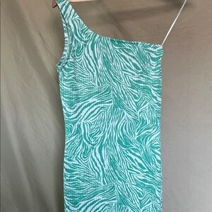Nine West one shoulder spandex tank long dress green white summer beach M